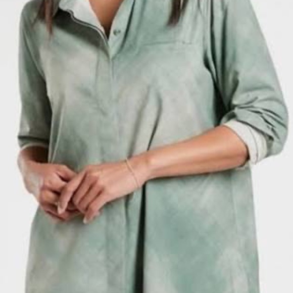 Athleta Top Womens Green Urbanite Printed Button Up Long Sleeve Collared Work - Picture 1 of 4